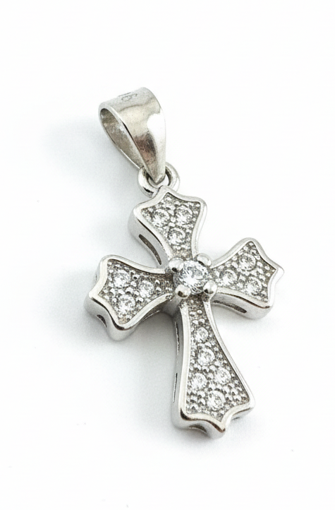 Tiny Templar Cubic Zirconia Cross Sterling Silver Pendant