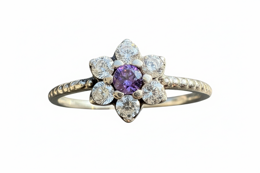925 Sterling Silver Amethyst Flower Cubic Zirconia stone