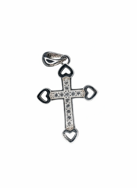Heart Edge Cross Pendant Sterling Silver with Cubic Zirconia Stones