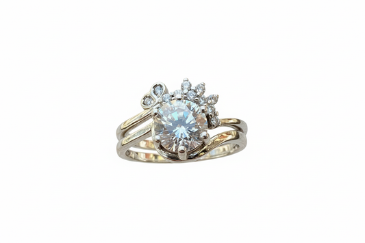 925 Sterling Silver Wedding Set 6 Claw CZ with CZ Filigree Band
