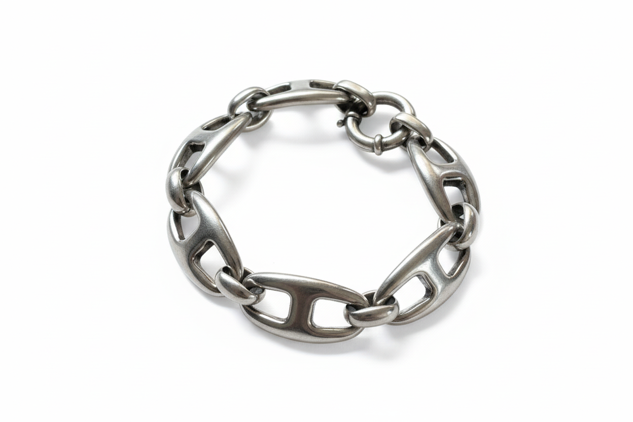 Puffed Buckle Link Silver Bracelets