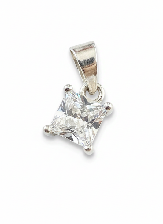 Square Cubic Zirconia Sterling Silver Pendant
