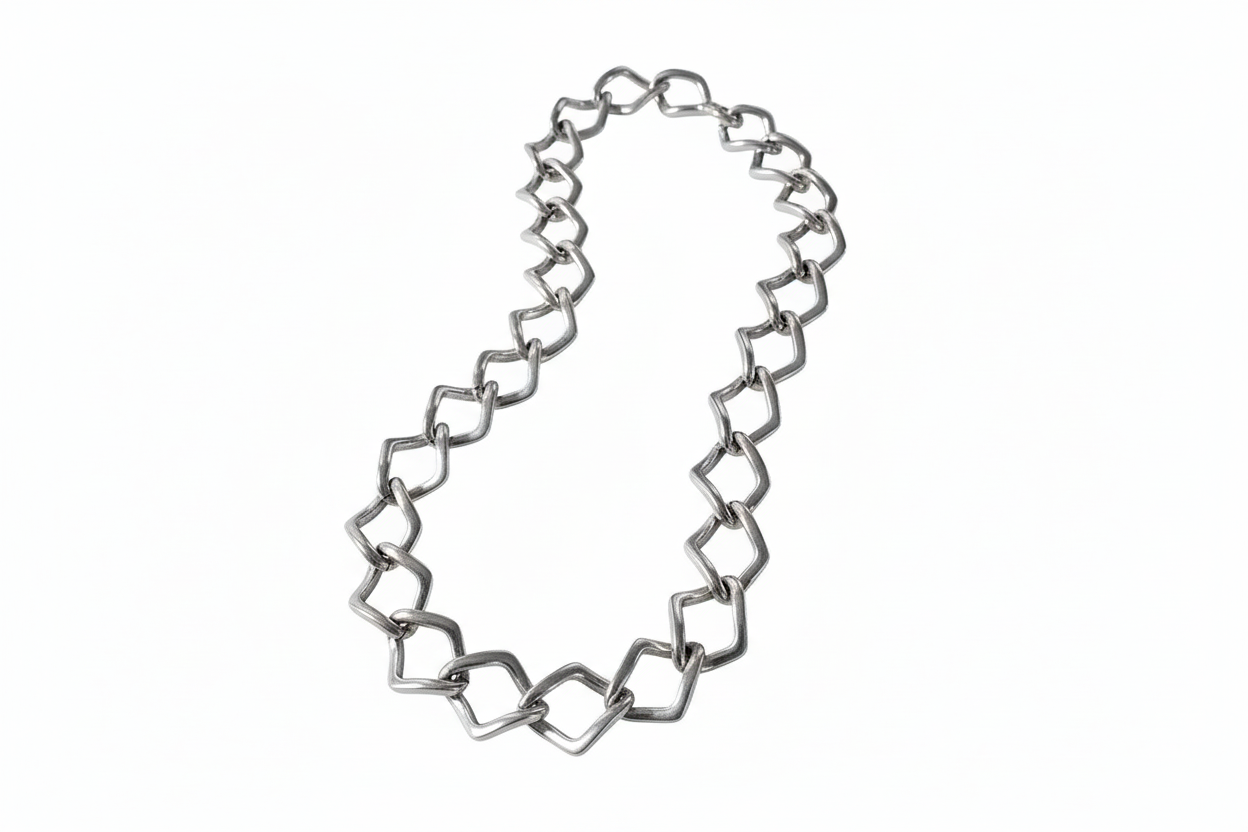 Anchor Square Round Link Silver Necklace