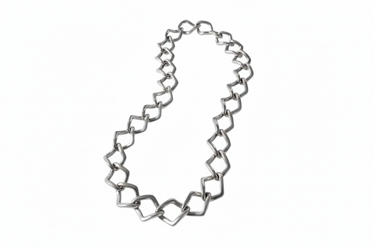 Anchor Square Round Link Silver Necklace