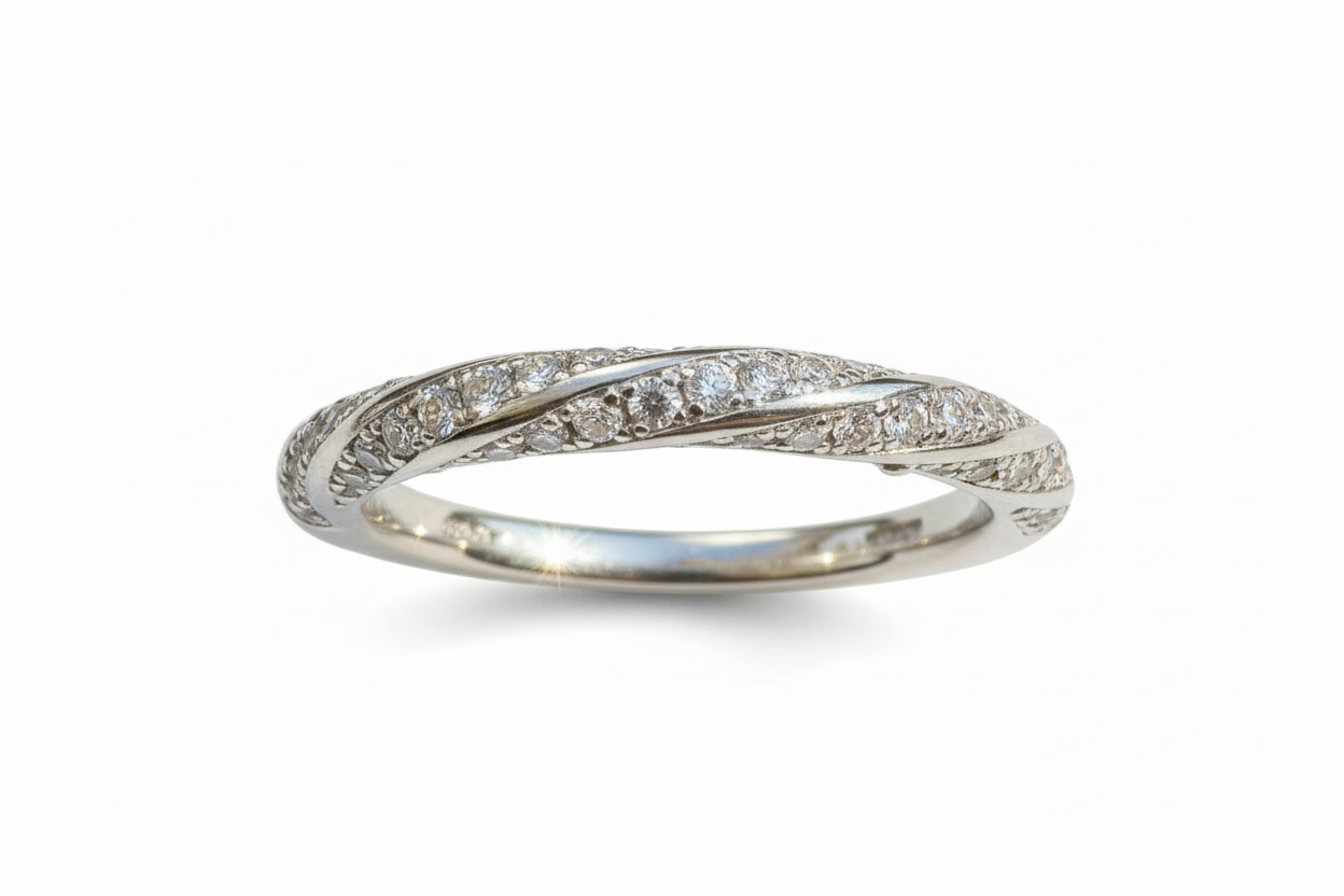 925 Sterling Silver Twist band with Cubic Zirconia stones
