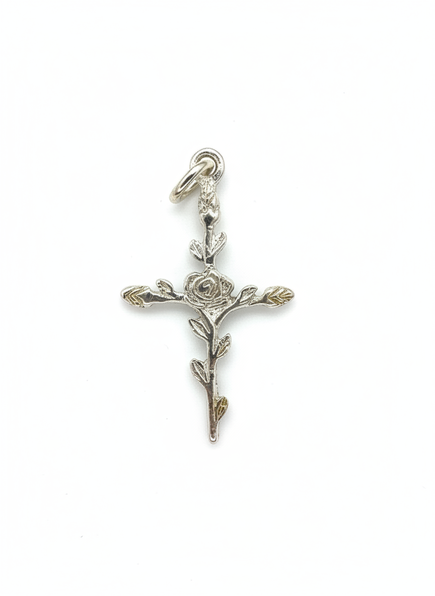 Vintage Rose Cross Sterling Silver Pendant