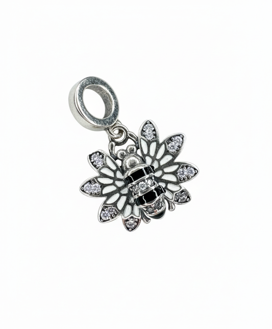 Pandora Compatible Striped Bee Pendant Sterling Silver