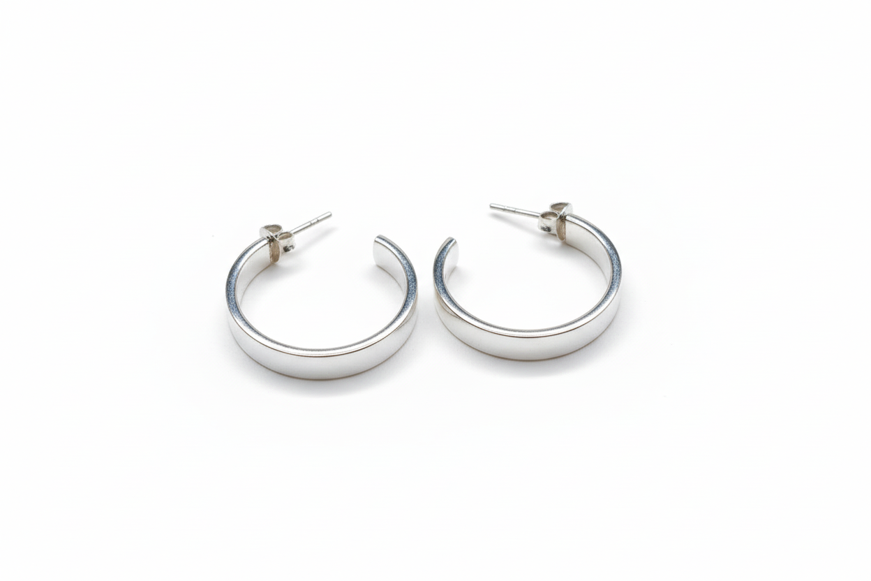 Flat Hoop Sterling Silver Earrings