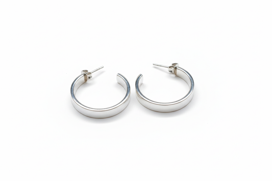 Flat Hoop Sterling Silver Earrings