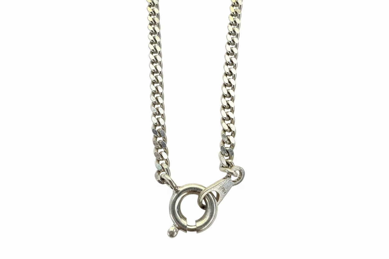 Curb Diamond Link Silver Necklace