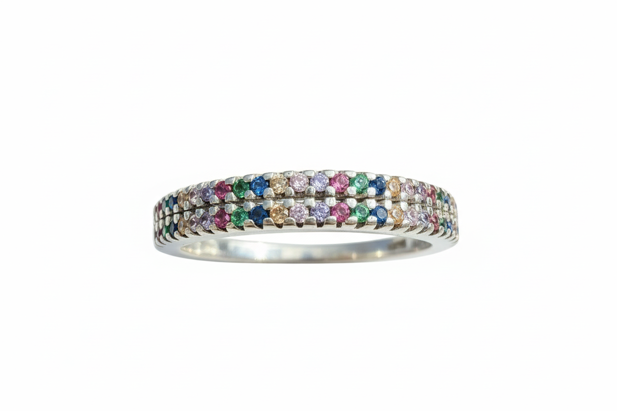 925 Sterling Silver Double Layer Rainbow Cubic Zirconia stones