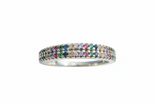 925 Sterling Silver Double Layer Rainbow Cubic Zirconia stones