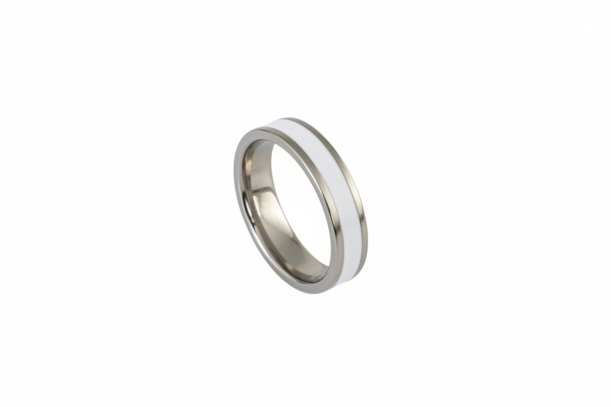 Silver with White Inlay Stainless Steel Ring