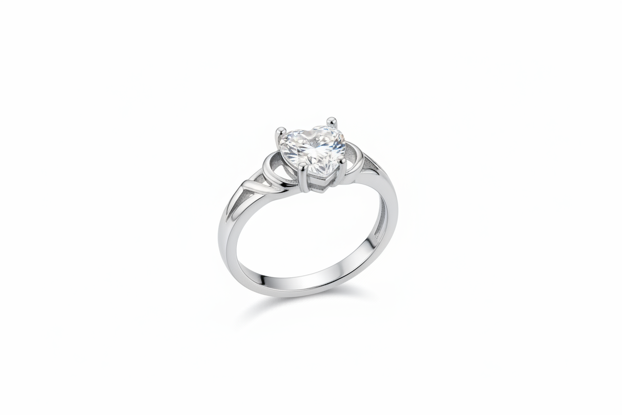 Heart shape with heart Cubic Zirconia Stone Stainless Steel Ring