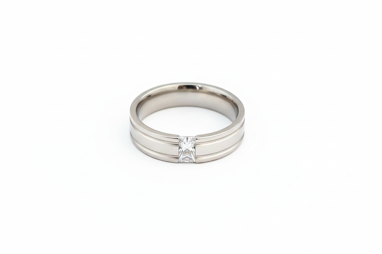 Silver with Cubic Zirconia Stone Stainless Steel Ring