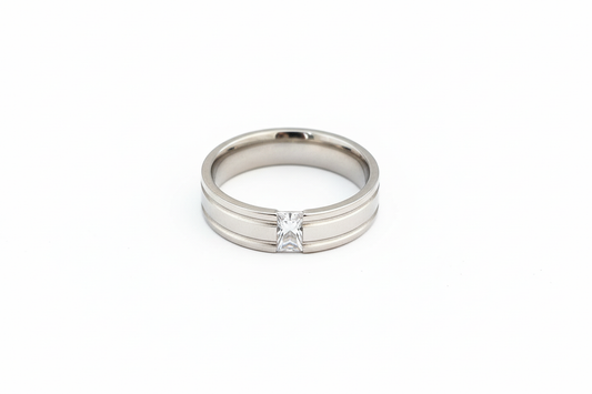 Silver with Cubic Zirconia Stone Stainless Steel Ring