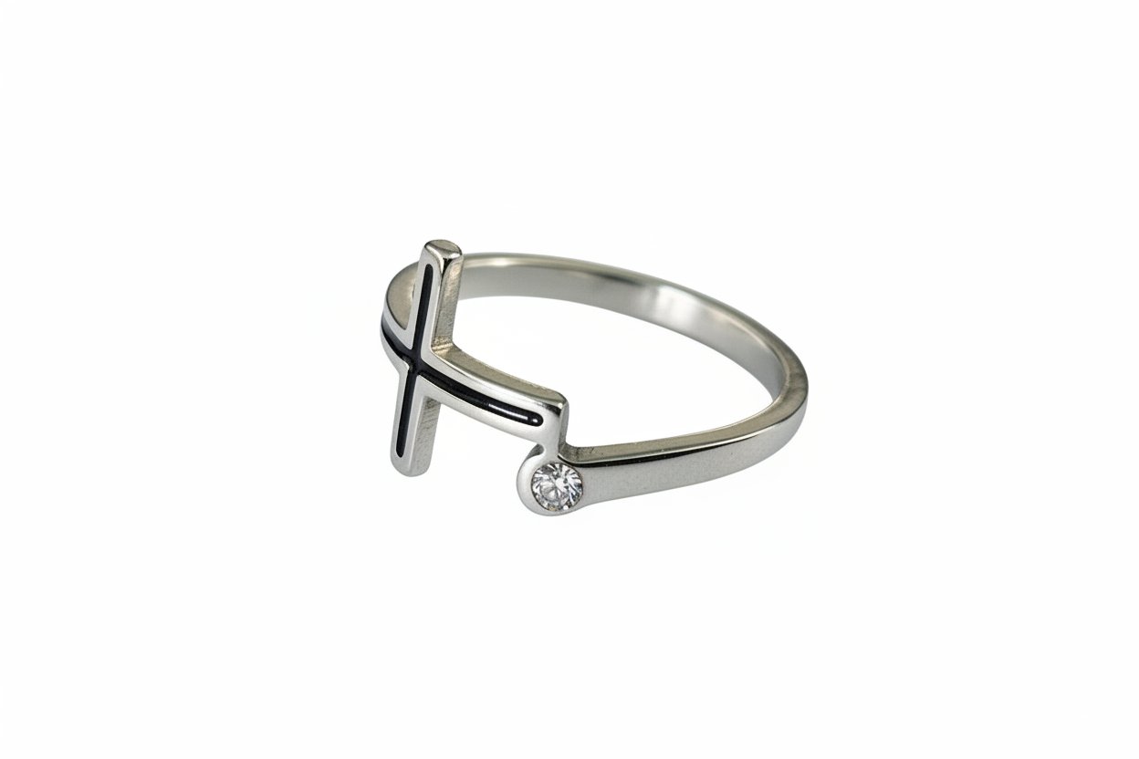 Cross with Cubic Zirconia Stone Stainless Steel Ring
