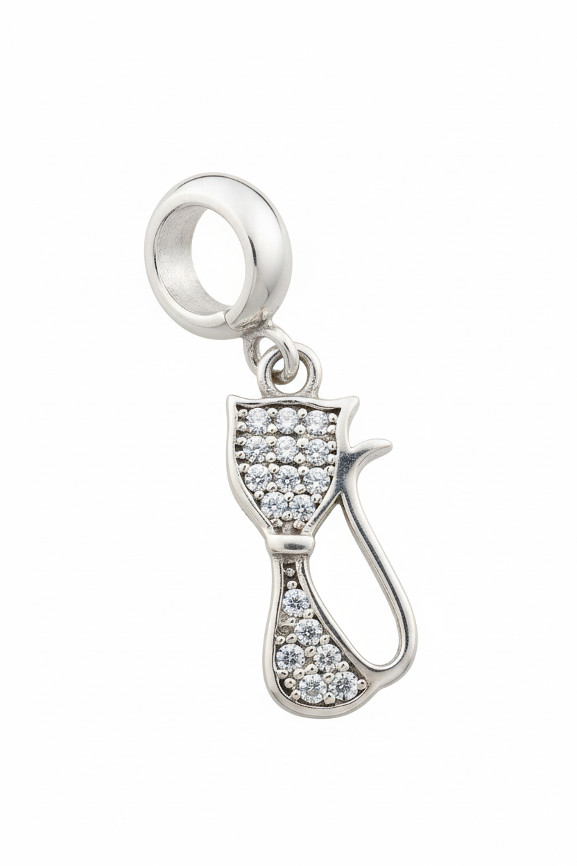 Pandora Compatible Cat Pendant Sterling Silver
