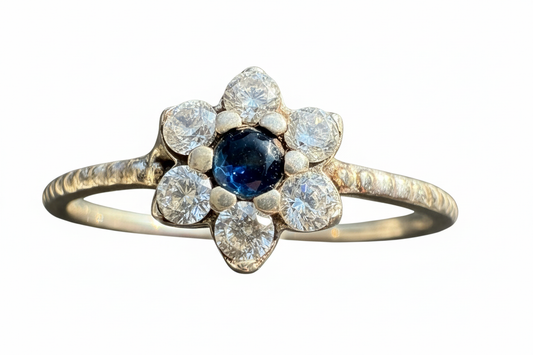 925 Sterling Silver Black Flower Cubic Zirconia stone