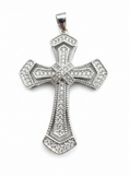 Load image into Gallery viewer, Double Link X Cross Pendant Sterling Silver with Cubic Zirconia Stones
