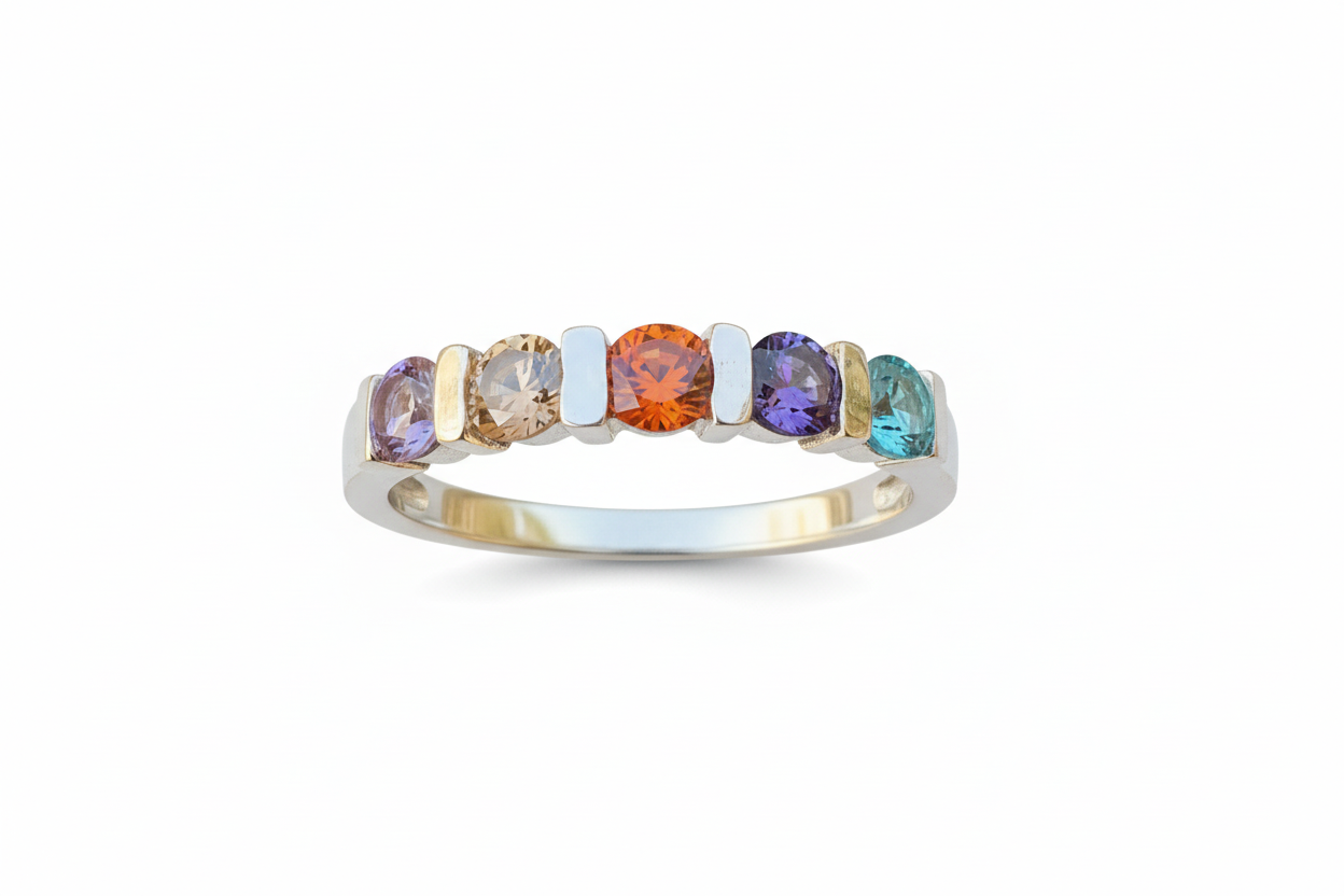 925 Sterling Silver Rainbow Cubic Ring with Round Cubic Zirconia stones