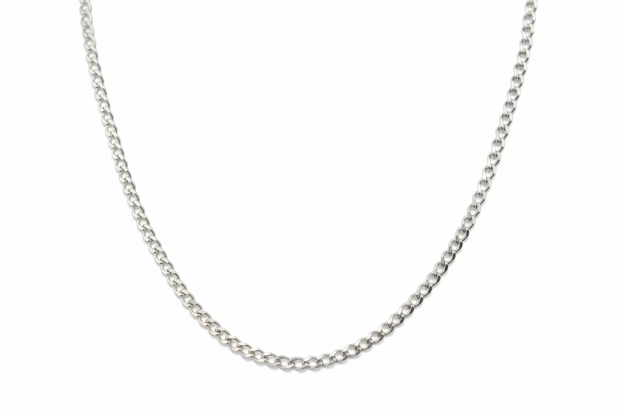 Curb Diamond Cut Link Silver Necklace