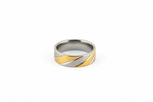 Gold Edged and Silver Striped Stainless Steel Ring