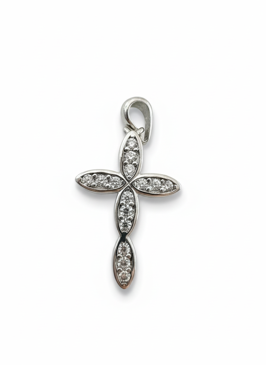 Oval Cross Pendant Sterling Silver with Cubic Zirconia Stones