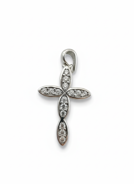 Oval Cross Pendant Sterling Silver with Cubic Zirconia Stones