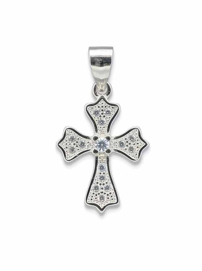 Tiny Templar Cubic Zirconia Cross Sterling Silver Pendant