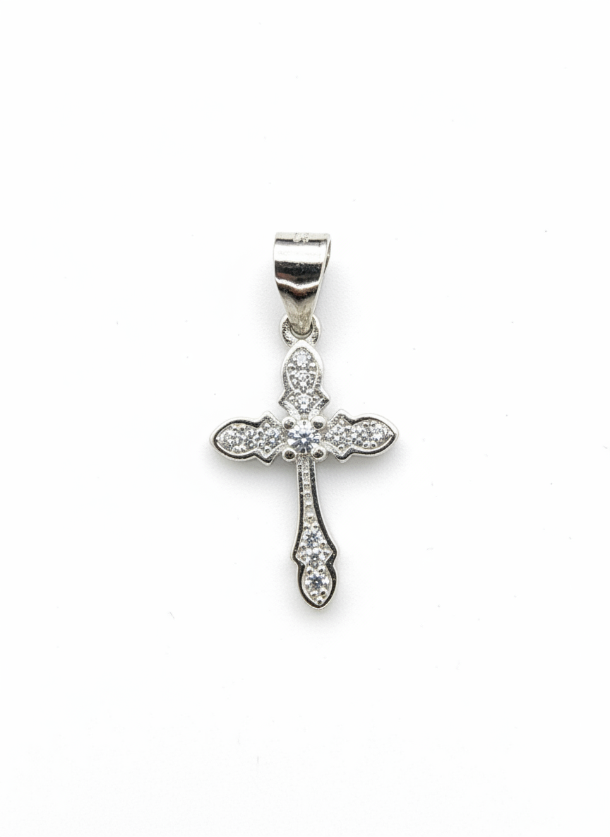 Cross Pendant Sterling Silver with Cubic Zirconia Stones