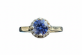 Load image into Gallery viewer, 925 Sterling Silver halo Cubic Zirconia ring with sapphire lab grown stone
