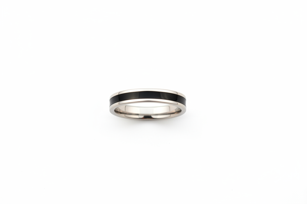 Silver with Black Inlay Stainless Steel Ring