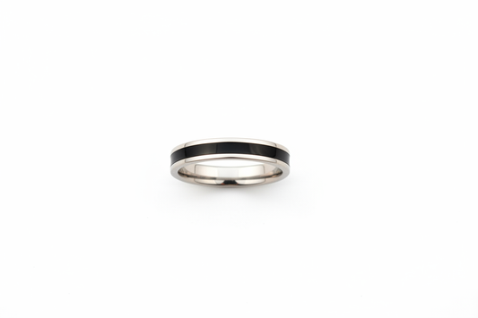 Silver with Black Inlay Stainless Steel Ring