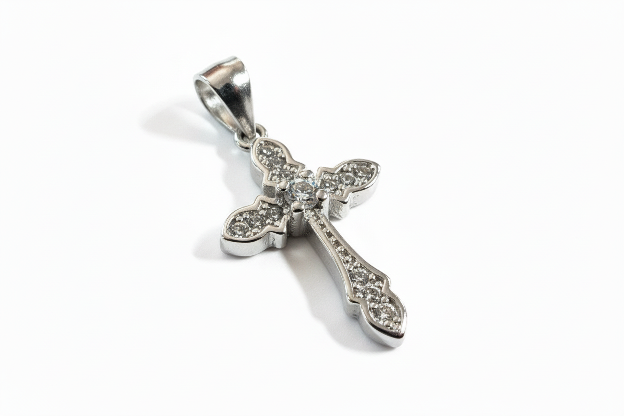 Cross Pendant Sterling Silver with Cubic Zirconia Stones