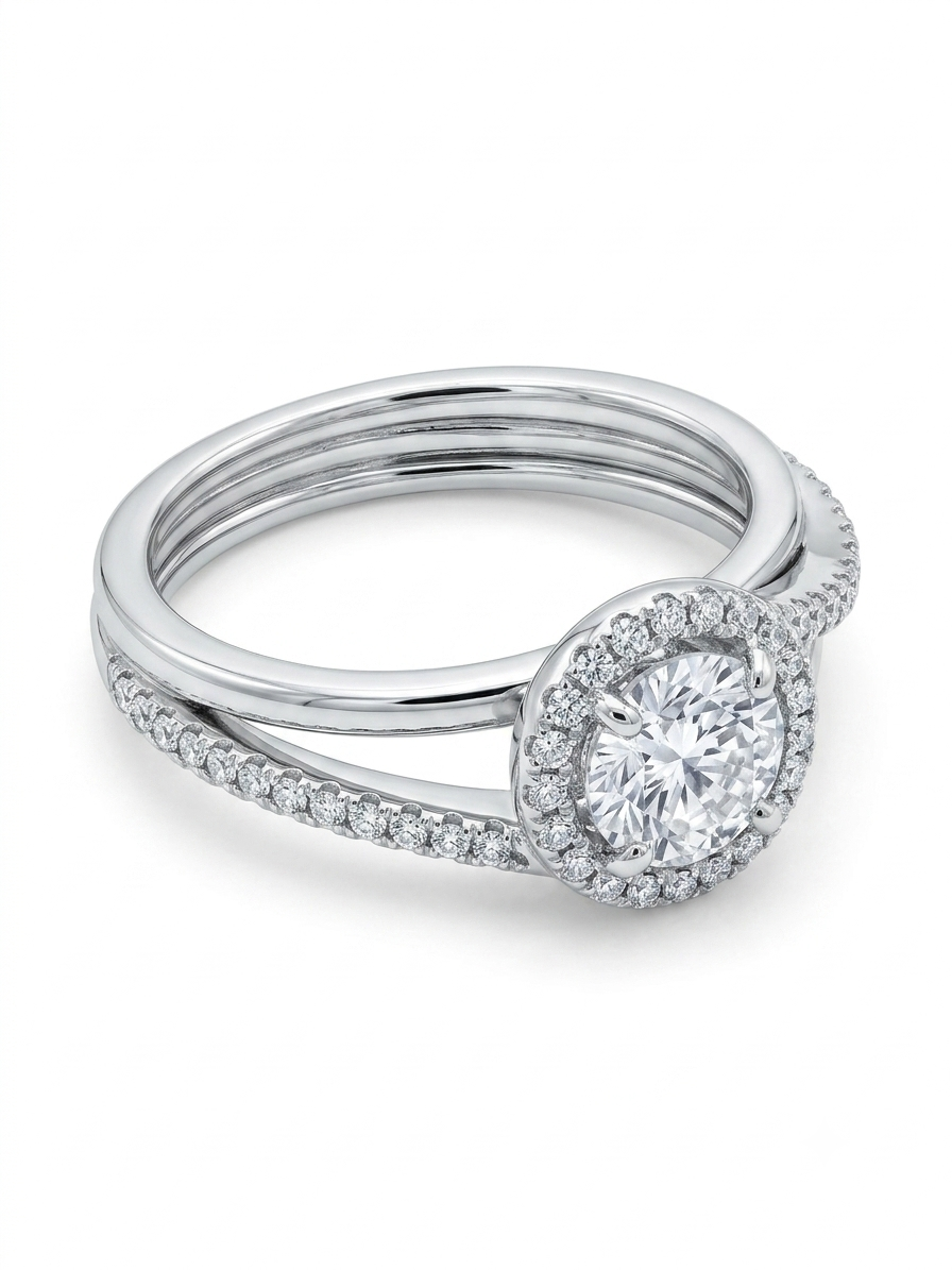 Split-Shank Halo 925 Sterling Silver Ring