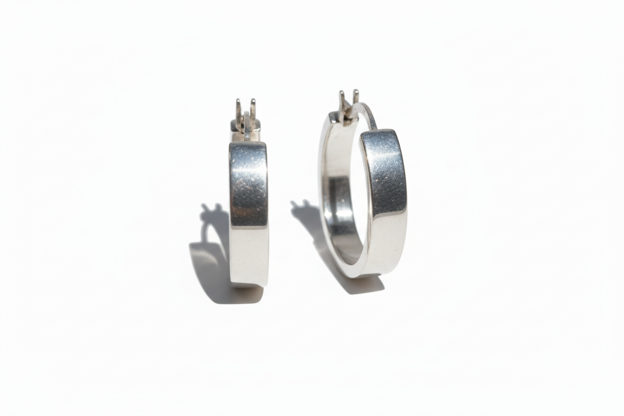 Pair of silver oval hoop earrings