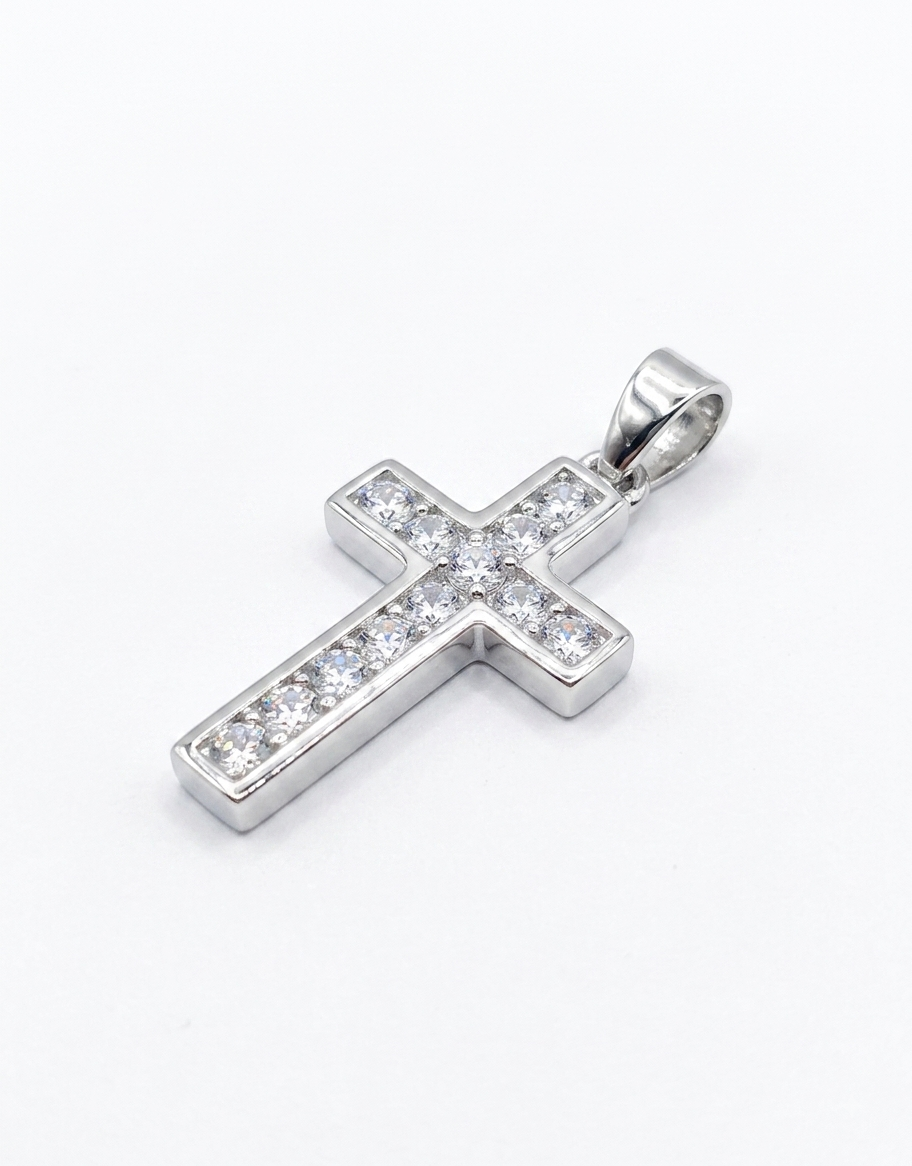 925 Sterling Silver Channel-Set Princess-Cut Latin Cross Pendant