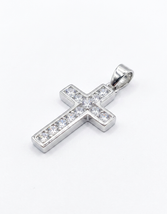 925 Sterling Silver Channel-Set Princess-Cut Latin Cross Pendant