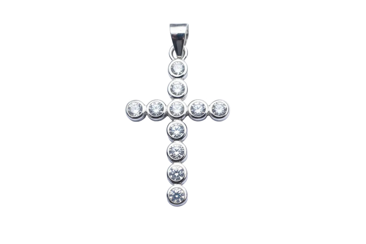Cubic Zirconia Cross Sterling Silver Pendant