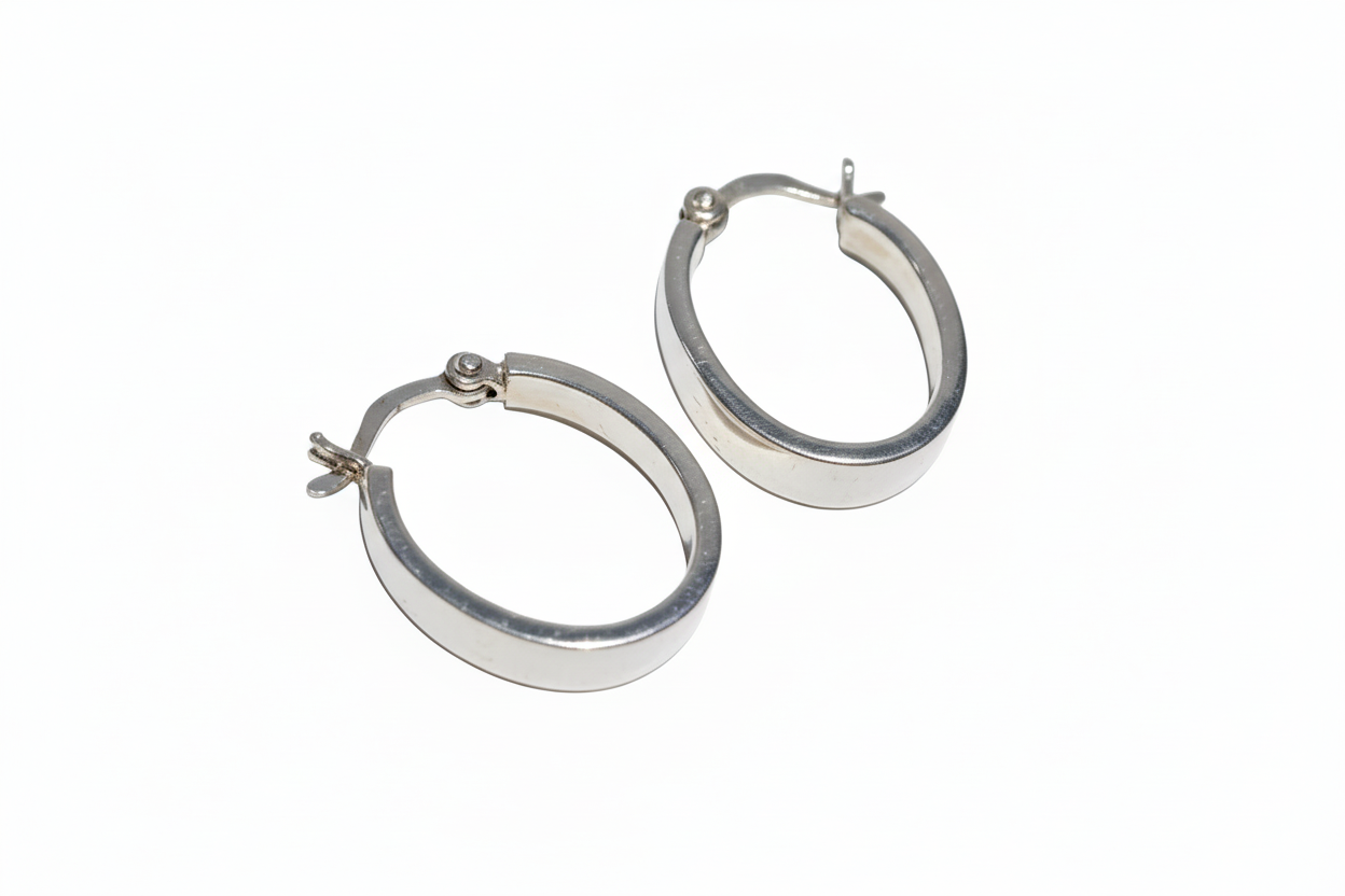Pair of silver hoop earrings oval