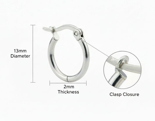 Stainless Steel Clasp Hoop Earring 2mm x 11mm